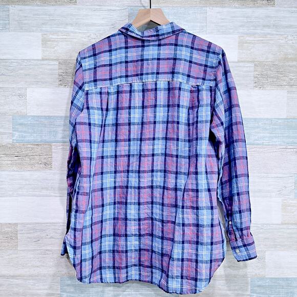 LL Bean Premium Washable 100% European Linen Tunic Shirt Plaid Womens Large - Picture 3 of 6